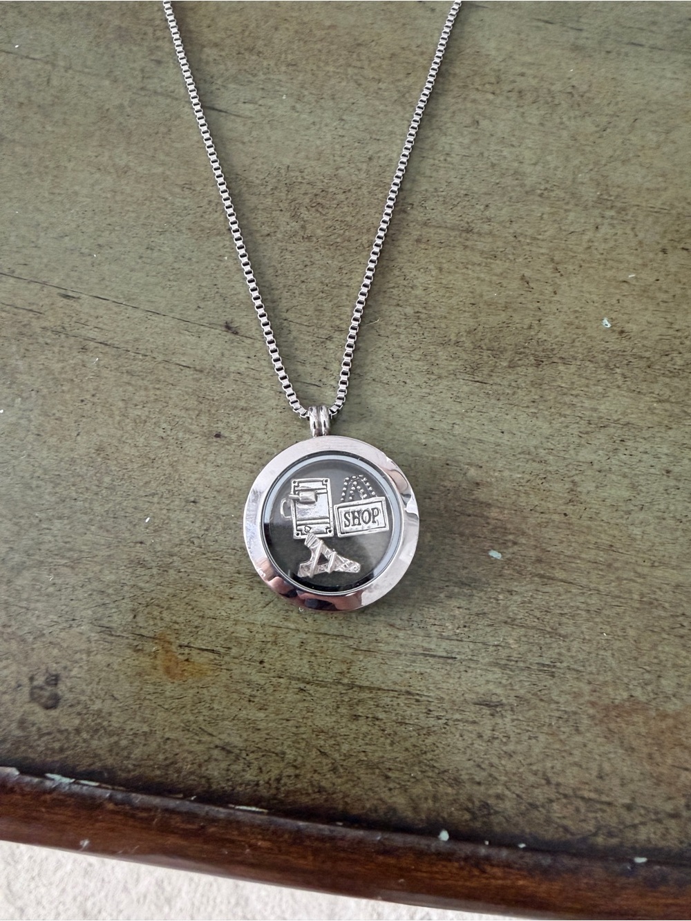 Silver Paris Shopping Charm Pendant Necklace